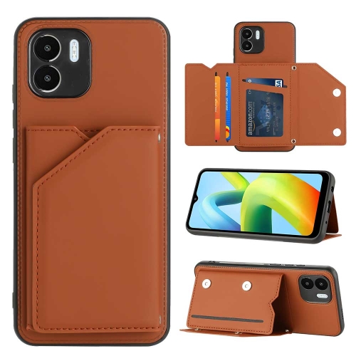

For Xiaomi Redmi A1 / A2 4G Skin Feel PU + TPU + PC Card Slots Phone Case(Brown)
