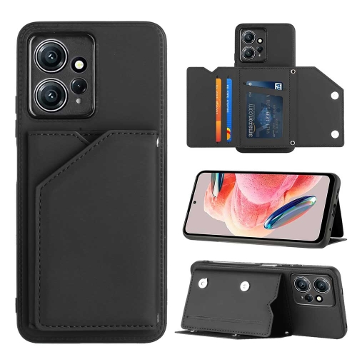 

For Xiaomi Redmi Note 12 4G Skin Feel PU + TPU + PC Card Slots Phone Case(Black)