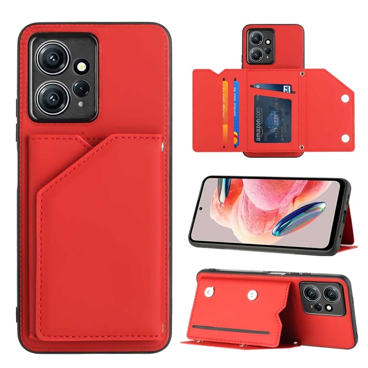 

For Xiaomi Redmi Note 12 4G Skin Feel PU + TPU + PC Card Slots Phone Case(Red)