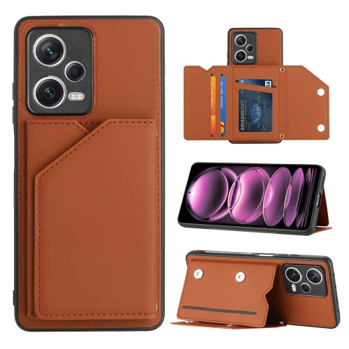 

For Xiaomi Redmi Note 12 / Poco X5 5G Skin Feel PU + TPU + PC Card Slots Phone Case(Brown)