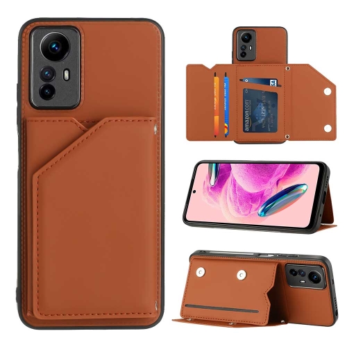 

For Xiaomi Redmi Note 12S 4G Skin Feel PU + TPU + PC Card Slots Phone Case(Brown)