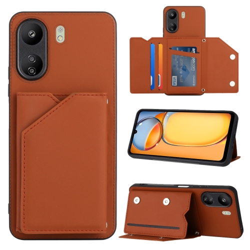 

For Xiaomi Redmi 13C 4G / Poco C65 Skin Feel PU + TPU + PC Card Slots Phone Case(Brown)