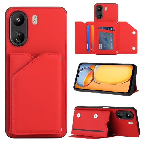 

For Xiaomi Redmi 13C 4G / Poco C65 Skin Feel PU + TPU + PC Card Slots Phone Case(Red)