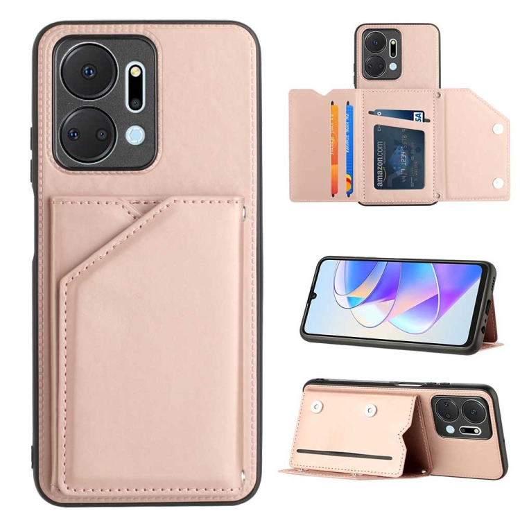 

For Honor X7a Skin Feel PU + TPU + PC Card Slots Phone Case(Rose Gold)