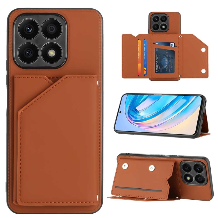 

For Honor X8a Skin Feel PU + TPU + PC Card Slots Phone Case(Brown)