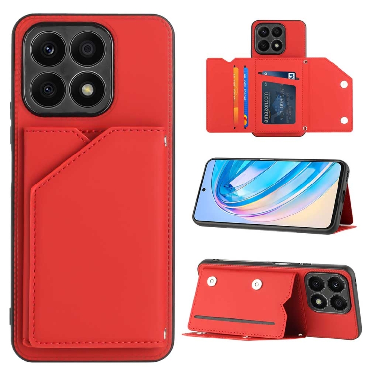 

For Honor X8a Skin Feel PU + TPU + PC Card Slots Phone Case(Red)