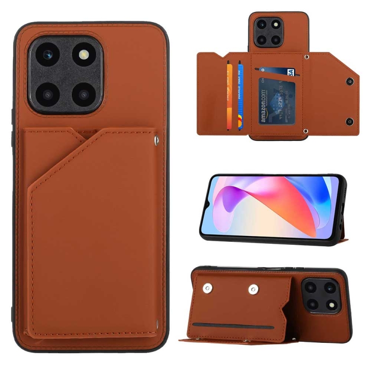 

For Honor X6a 4G Skin Feel PU + TPU + PC Card Slots Phone Case(Brown)