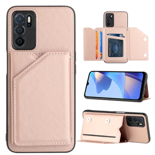 

For OPPO A16 Skin Feel PU + TPU + PC Card Slots Phone Case(Rose Gold)