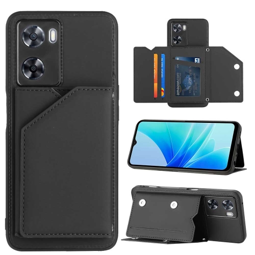 

For OPPO A57 / A77 / A77s 4G Skin Feel PU + TPU + PC Card Slots Phone Case(Black)