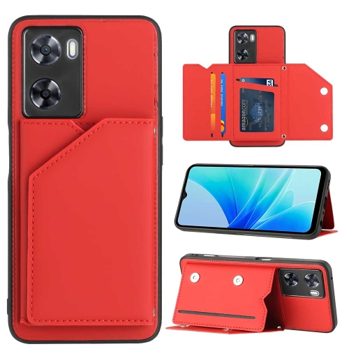 

For OPPO A57 / A77 / A77s 4G Skin Feel PU + TPU + PC Card Slots Phone Case(Red)