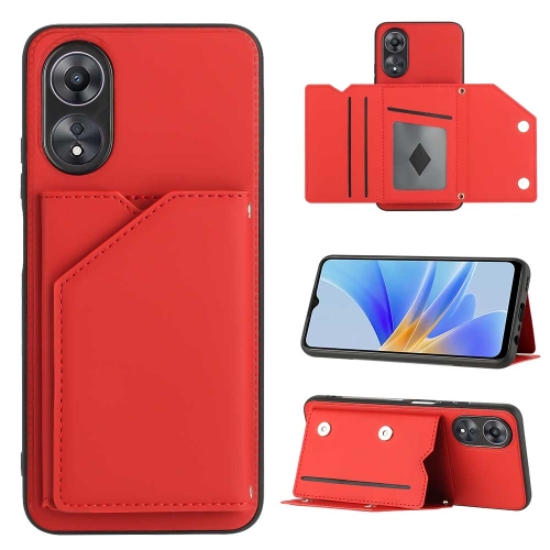 

For OPPO A58 / A78 5G Skin Feel PU + TPU + PC Card Slots Phone Case(Red)