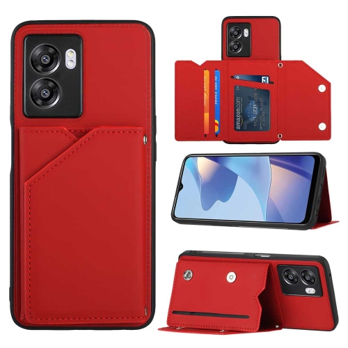 

For OPPO A57 5G/A77 5G Skin Feel PU + TPU + PC Card Slots Phone Case(Red)