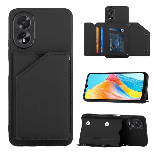

For OPPO A38 4G/A18 4G Skin Feel PU + TPU + PC Card Slots Phone Case(Black)