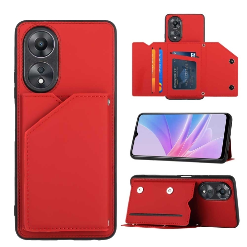 

For OPPO A58 4G Skin Feel PU + TPU + PC Card Slots Phone Case(Red)