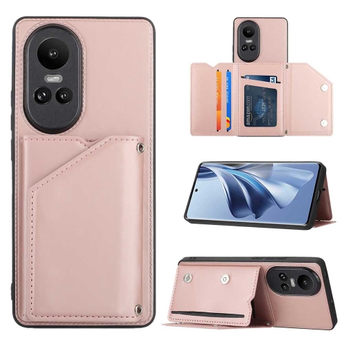 

For OPPO Reno10/Reno10 Pro Global Skin Feel PU + TPU + PC Card Slots Phone Case(Rose Gold)