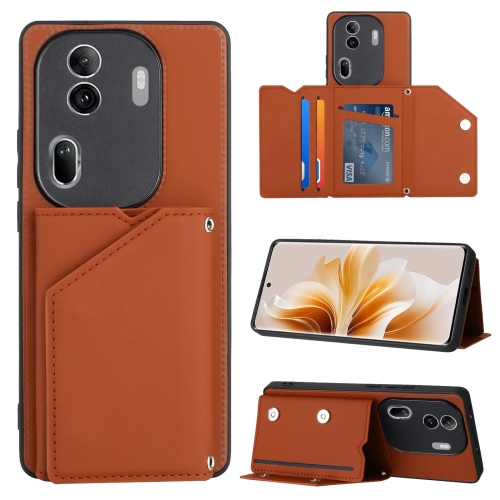 

For OPPO Reno11 Pro Global Skin Feel PU + TPU + PC Card Slots Phone Case(Brown)