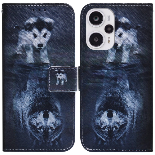 

For Xiaomi Poco F5/Redmi Note 12 Turbo Coloured Drawing Flip Leather Phone Case(Wolf and Dog)