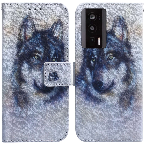 

For Xiaomi Poco F5 Pro / Redmi K60 Coloured Drawing Flip Leather Phone Case(White Wolf)