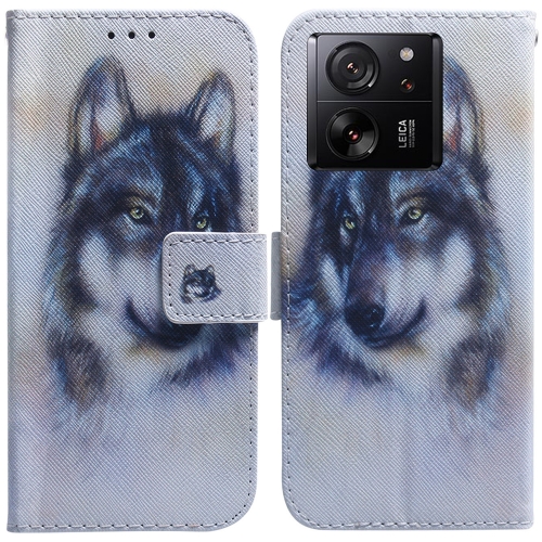 

For Xiaomi 13T / 13T Pro / Redmi K60 Ultra Coloured Drawing Flip Leather Phone Case(White Wolf)