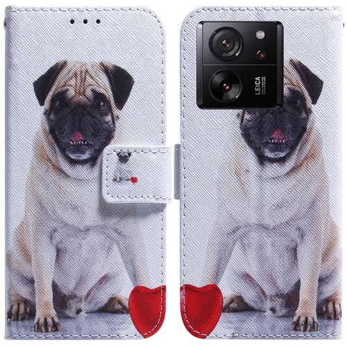 

For Xiaomi 13T / 13T Pro / Redmi K60 Ultra Coloured Drawing Flip Leather Phone Case(Pug)