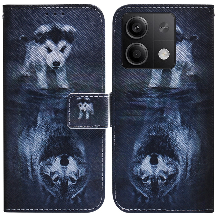 

For Xiaomi Redmi Note 13 5G Coloured Drawing Flip Leather Phone Case(Wolf and Dog)