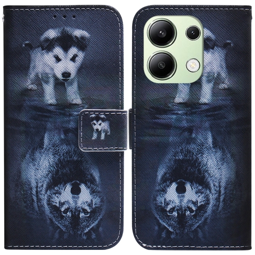 

For Xiaomi Redmi Note 13 4G Global Coloured Drawing Flip Leather Phone Case(Wolf and Dog)
