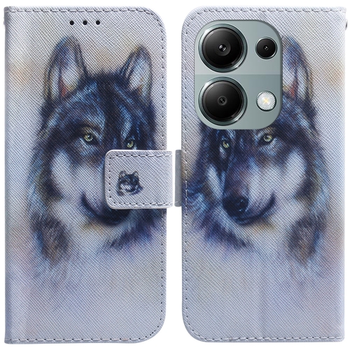 

For Xiaomi Poco M6 Pro 4G Coloured Drawing Flip Leather Phone Case(White Wolf)