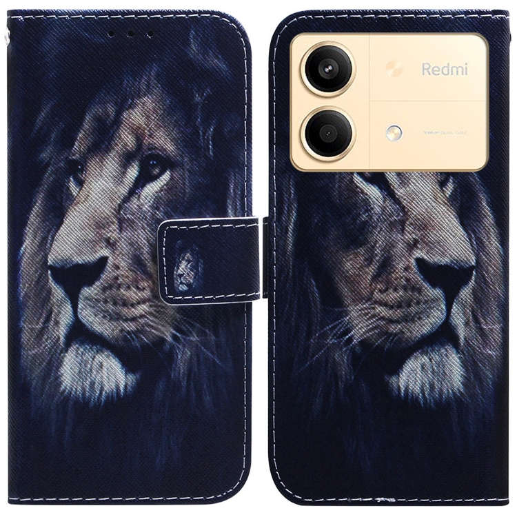 

For Xiaomi Redmi Note 13R Pro Coloured Drawing Flip Leather Phone Case(Lion)