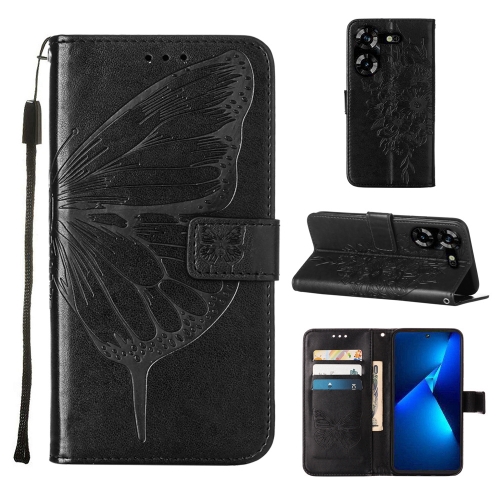 

For Tecno Pova 5 4G / LH7N Embossed Butterfly Leather Phone Case(Black)