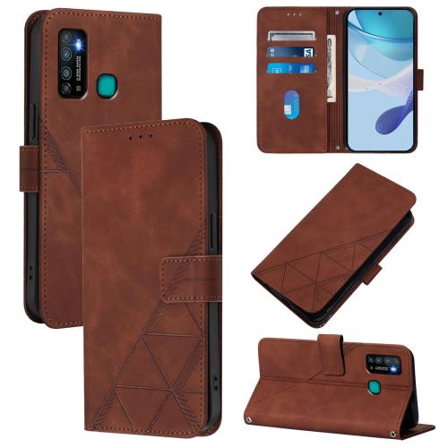 

For Infinix Hot 9 Pro / 9 Crossbody 3D Embossed Flip Leather Phone Case(Brown)