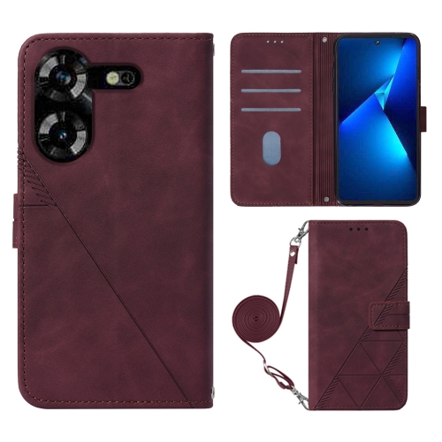 

For Tecno Pova 5 4G / LH7N Crossbody 3D Embossed Flip Leather Phone Case(Wine Red)