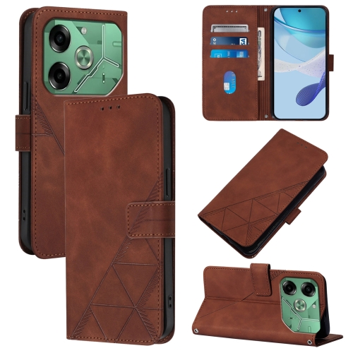 

For Tecno Pova 6 4G Crossbody 3D Embossed Flip Leather Phone Case(Brown)