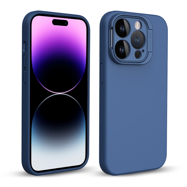 

For iPhone 14 Pro Max Liquid Silicone Lens Holder Phone Case(Blue)