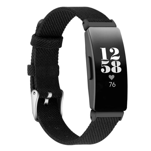 

For Fitbit Inspire HR Nylon Canvas Strap Metal Connector Size: Small Size(Black)