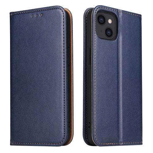 

For iPhone 15 Plus Fierre Shann PU Genuine Leather Texture Phone Case(Blue)