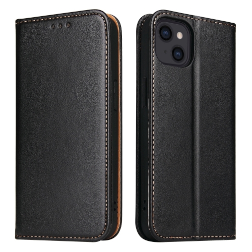 

For iPhone 15 Plus Fierre Shann PU Genuine Leather Texture Phone Case(Black)