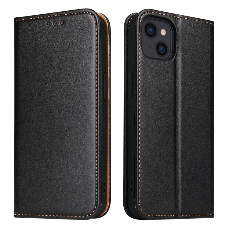 

For iPhone 15 Fierre Shann PU Genuine Leather Texture Phone Case(Black)