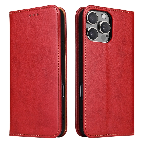 

For iPhone 16 Pro Fierre Shann PU Genuine Leather Texture Phone Case(Red)