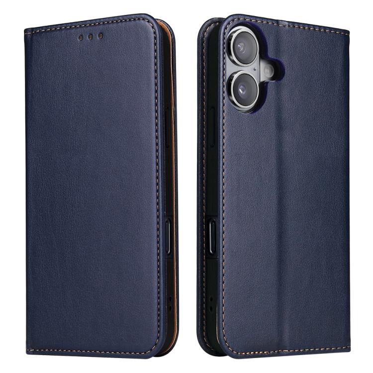 

For iPhone 17 Fierre Shann PU Genuine Leather Texture Phone Case(Blue)