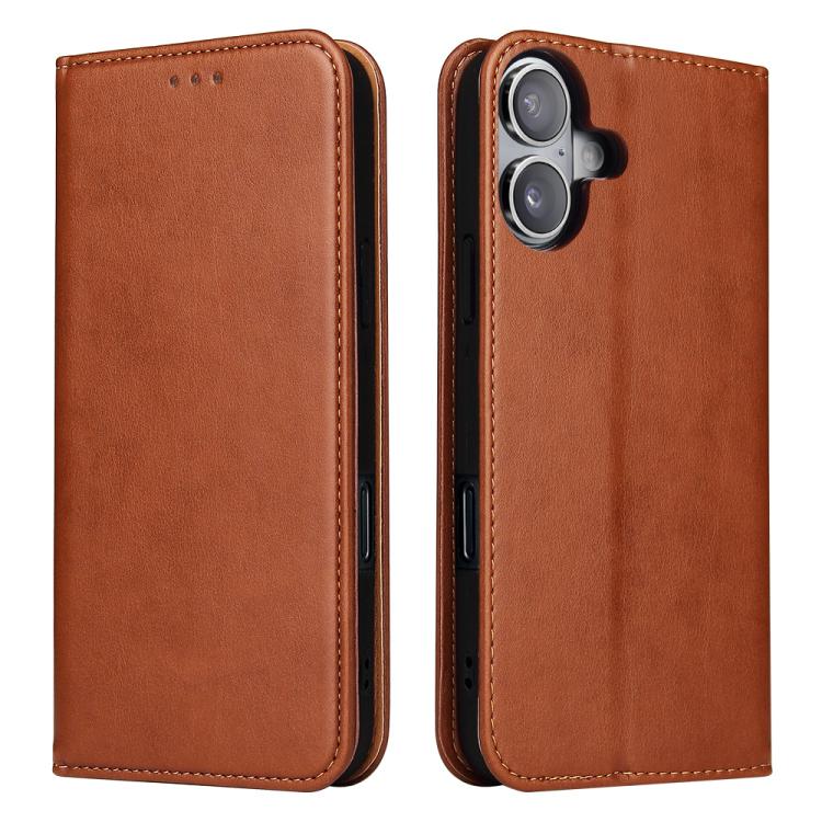 

For iPhone 17 Fierre Shann PU Genuine Leather Texture Phone Case(Brown)