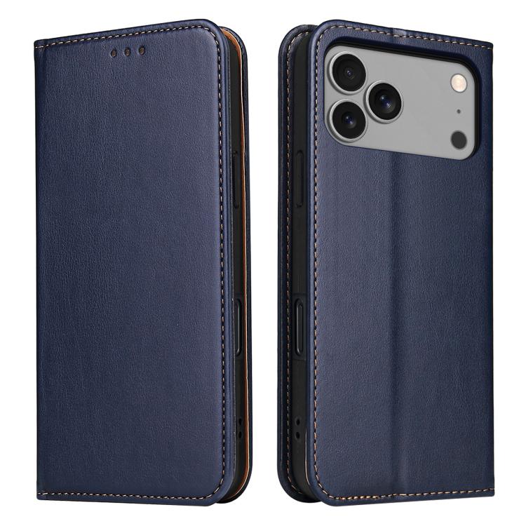 

For iPhone 17 Pro Fierre Shann PU Genuine Leather Texture Phone Case(Blue)