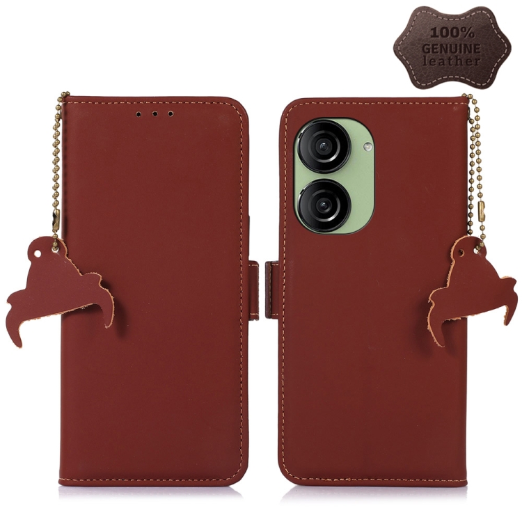 

For Asus Zenfone 10 / Zenfone 9 Genuine Leather Magnetic RFID Leather Phone Case(Coffee)