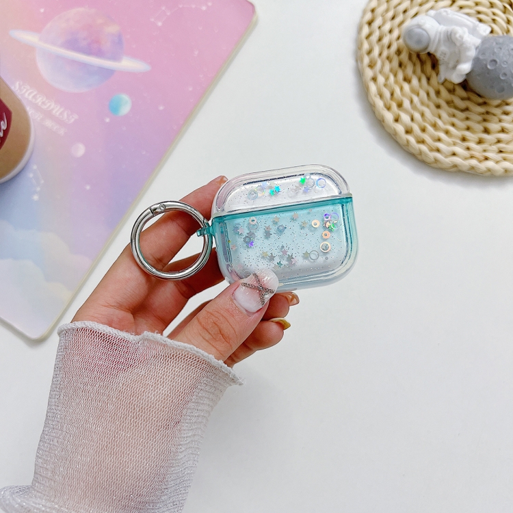 

For AirPods Pro 2 Transparent Glitter Bluetooth Earphone Protective Case(Sky Blue)