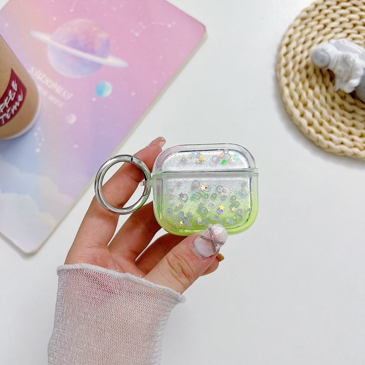 

For AirPods 3 Transparent Glitter Bluetooth Earphone Protective Case(Green)