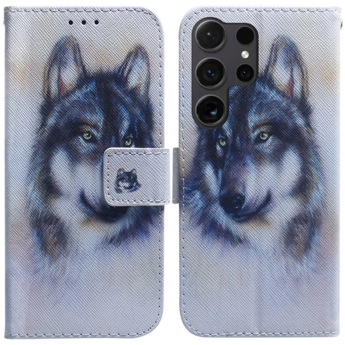 

For Samsung Galaxy S24 Ultra 5G Coloured Drawing Flip Leather Phone Case(White Wolf)