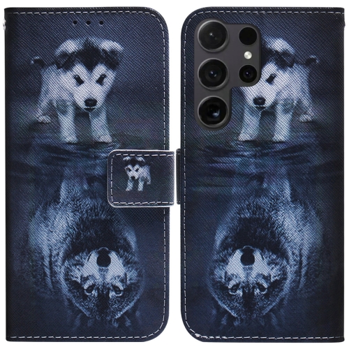 

For Samsung Galaxy S24 Ultra 5G Coloured Drawing Flip Leather Phone Case(Wolf and Dog)