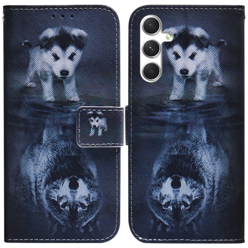 

For Samsung Galaxy S24 5G Coloured Drawing Flip Leather Phone Case(Wolf and Dog)