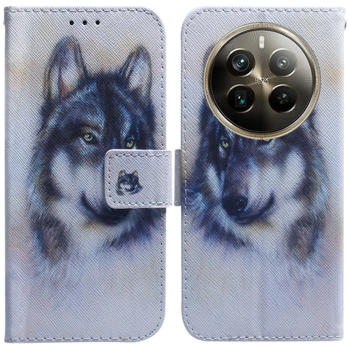

For Realme 12 Pro+ Global Coloured Drawing Flip Leather Phone Case(White Wolf)
