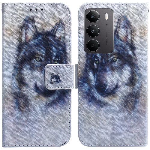 

For Realme C75 Coloured Drawing Flip Leather Phone Case(White Wolf)