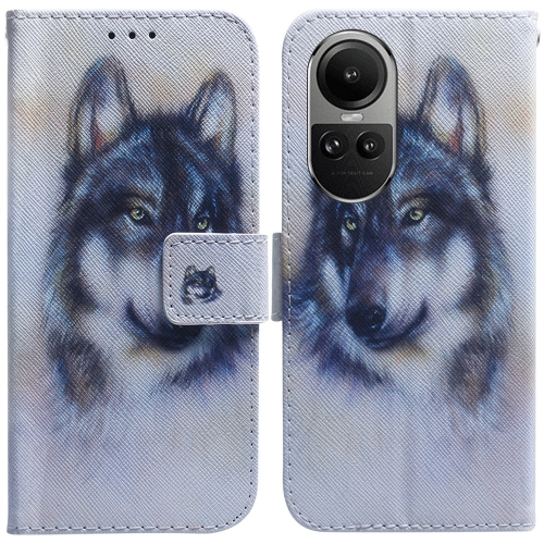 

For OPPO Reno10 5G Global/Reno10 Pro Global Coloured Drawing Flip Leather Phone Case(White Wolf)